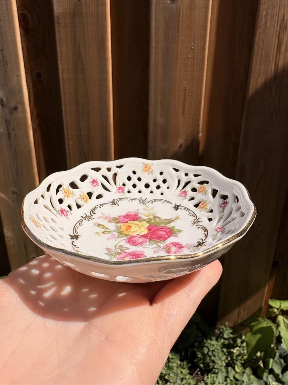 Vintage Schumann Arzberg Germany Porcelain Bowl | Pierced Floral Rose Dish